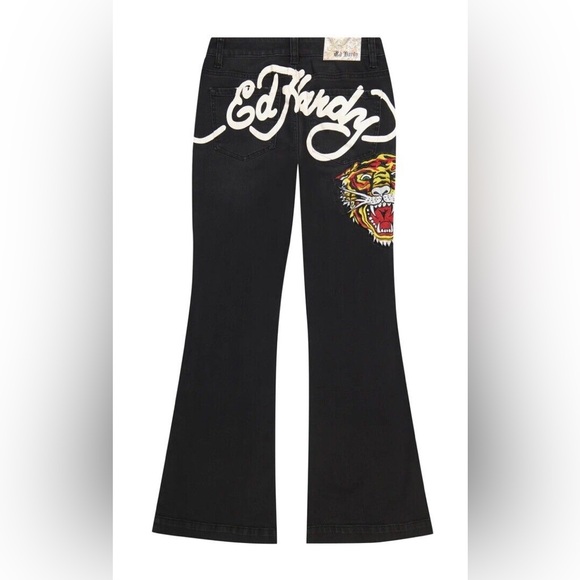 Ed Hardy Denim - ED HARDY WOMENS TIGER HEAD SLIM FLARE JEAN LOW RISE IN FADED BLACK SZ 32 NWT